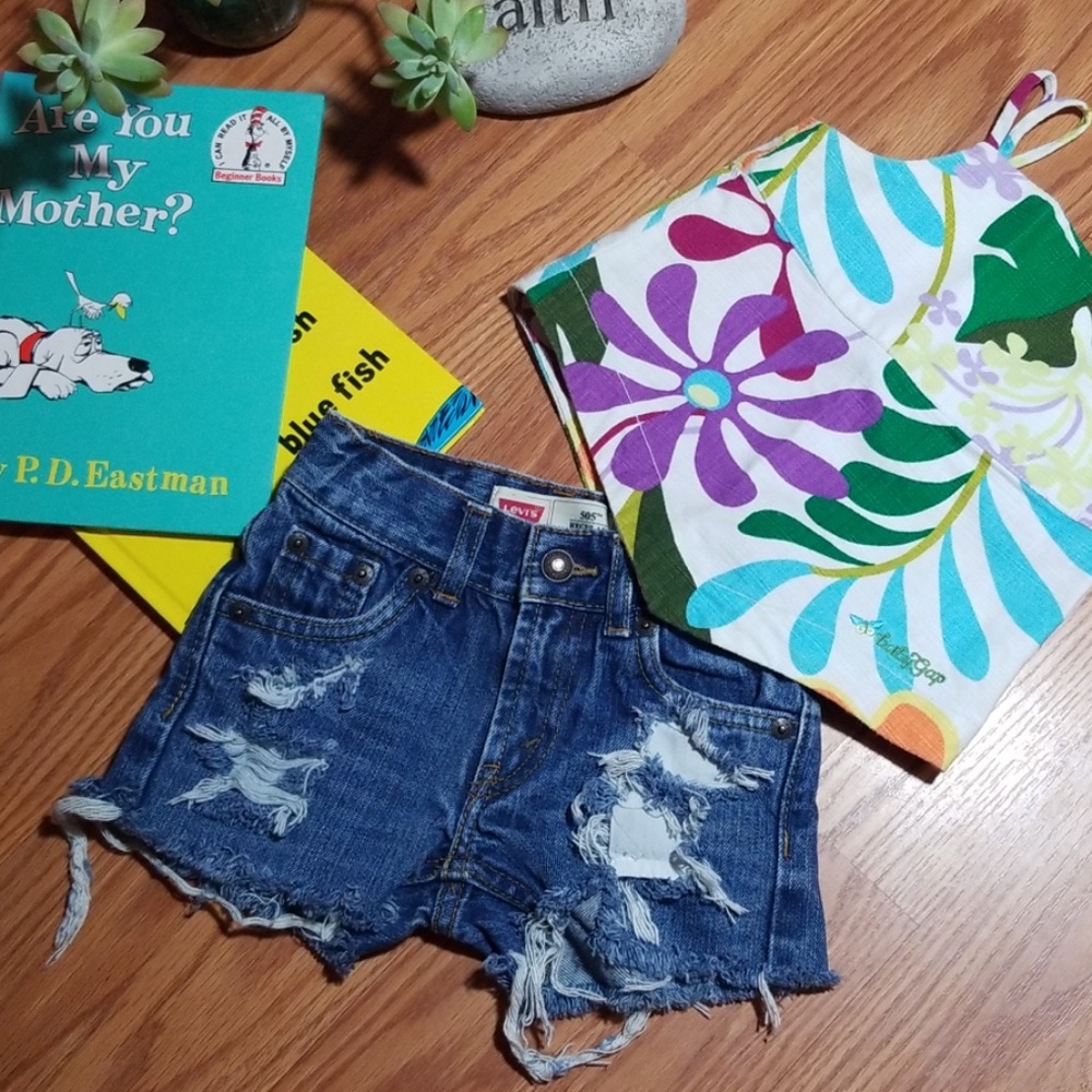 Distress Levi's shorts‎ an a gap top 2t